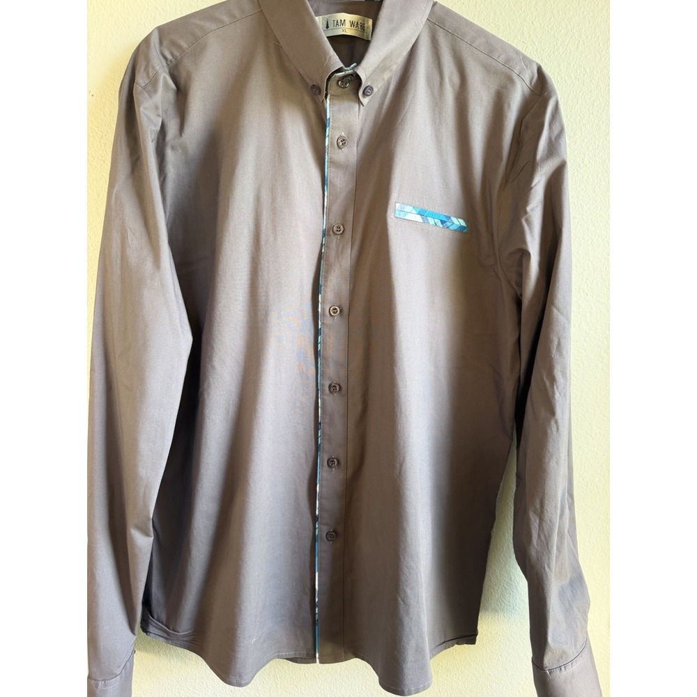 Tam Ware Men's XL 34/35 Gray Solid Regular Fit Stretch Button-Down Dress Shirt